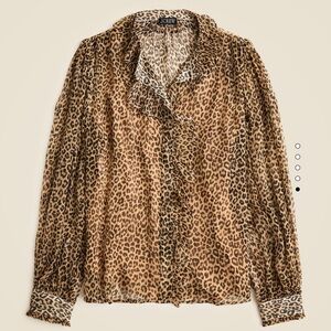 J.Crew Ruffle Button-Up shirt in leopard crinkle chiffon Size 4